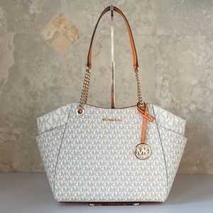 Michael Kors Jet Set Travel LG Chain Tote Bag MK Vanilla/Orange